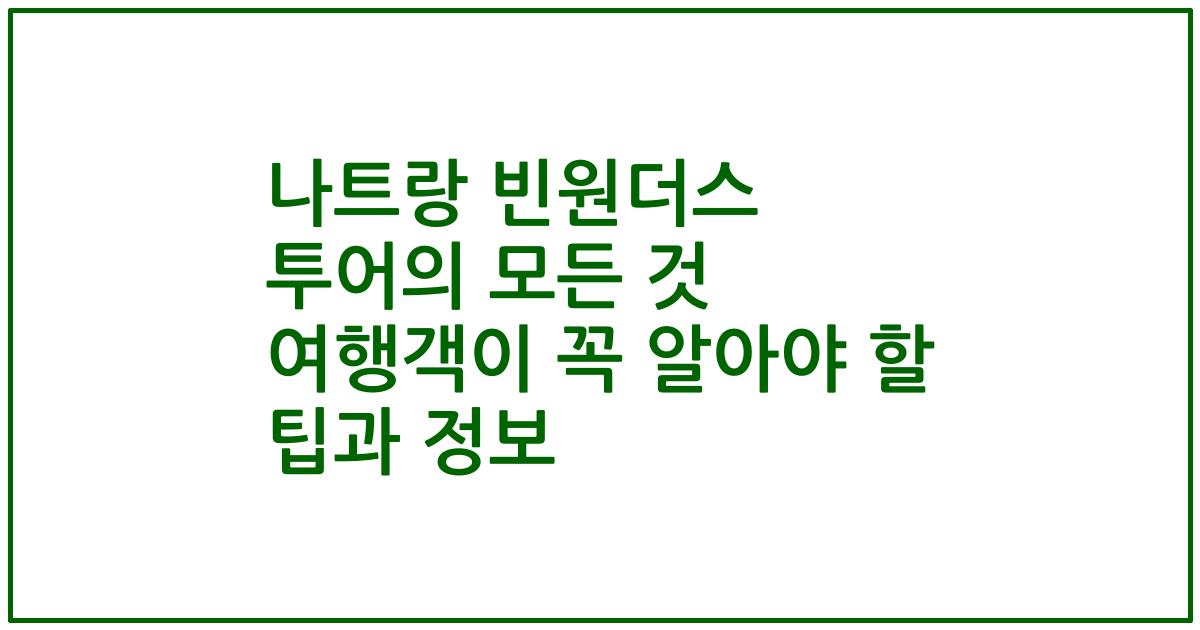 나트랑 빈원더스 투어의 모든 것 여행객이 꼭 알아야 할 팁과 정보